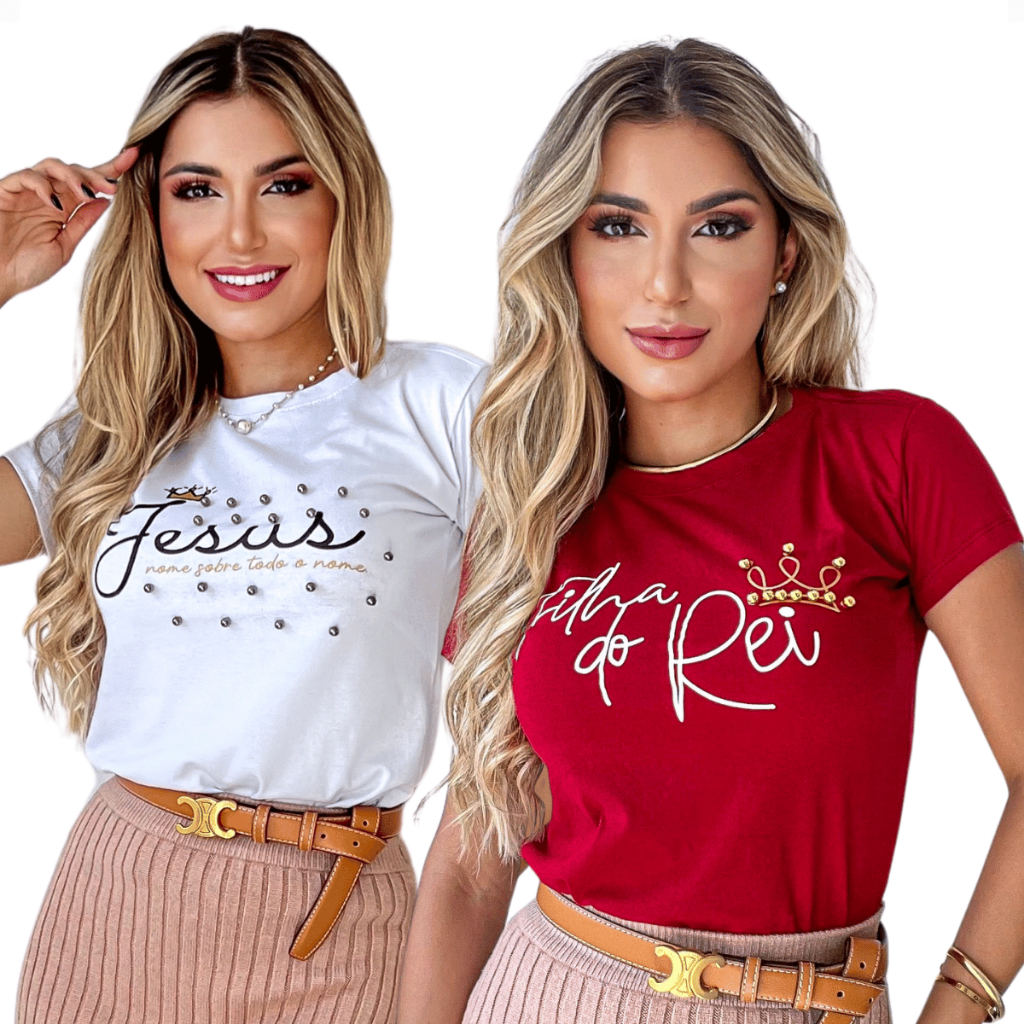 Kit 2 Blusa Feminina Tshirt Jesus Pérolas + Filha Do Rei