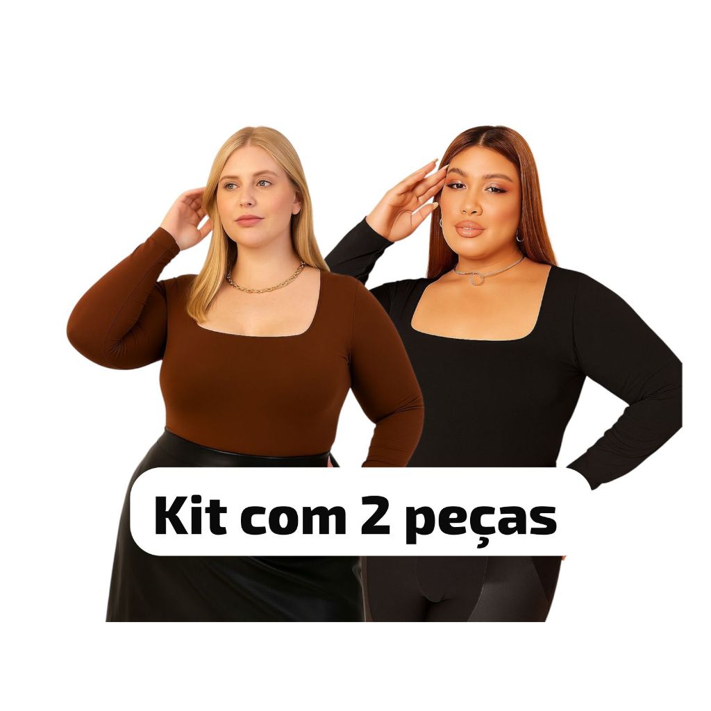 Kit 2 Peças Blusa Feminina Mangalonga Plus Size Curve Mid Size