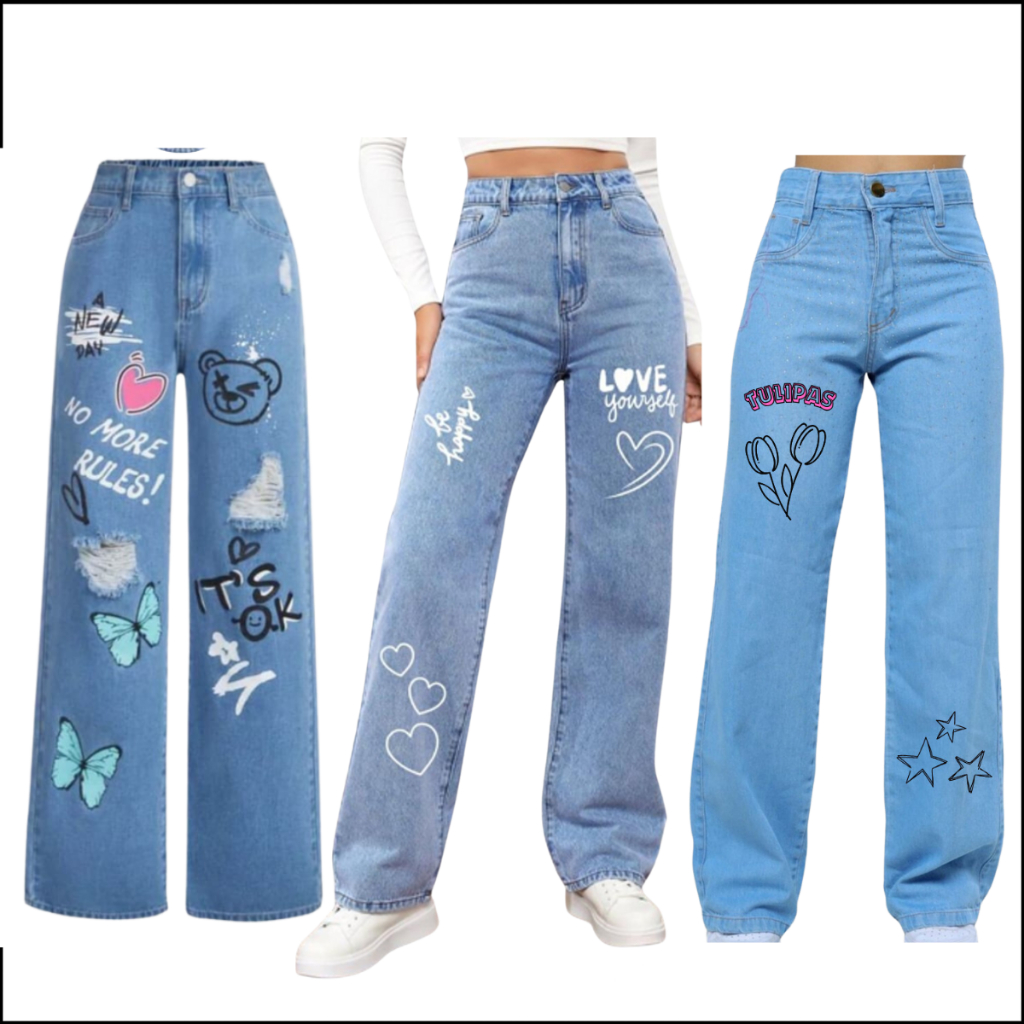 Kit 3 Calças Wide Leg Pantalona Infantil Juvenil