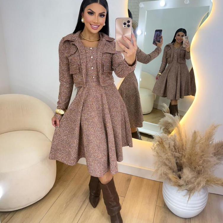Kit Conjunto 2 Peça Vestido+Casaco