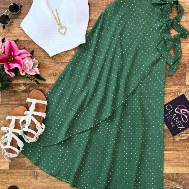 Saia Envelope Feminina Transpassada Com Forro