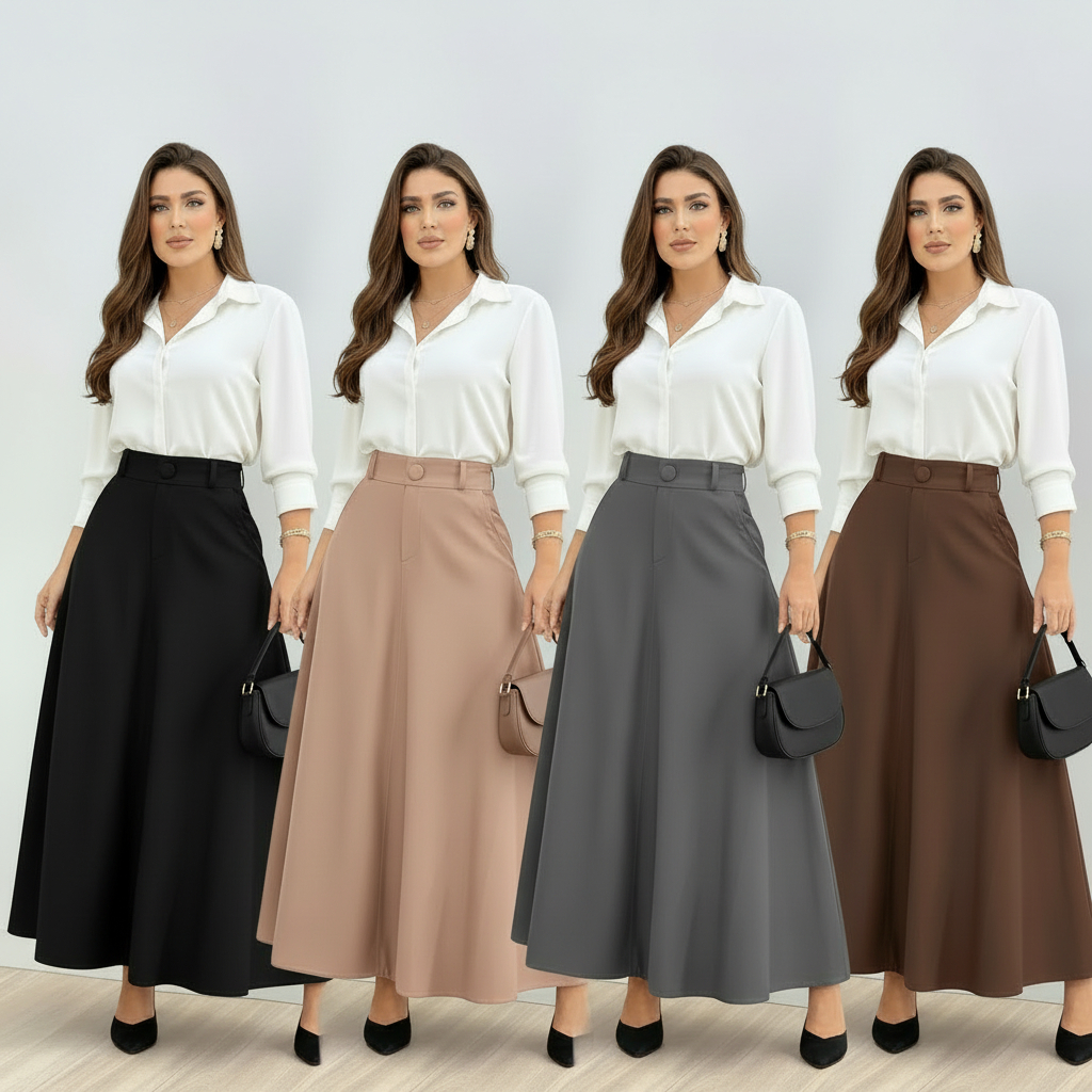 Saia Longa Feminina Alfaiataria Com Bolso
