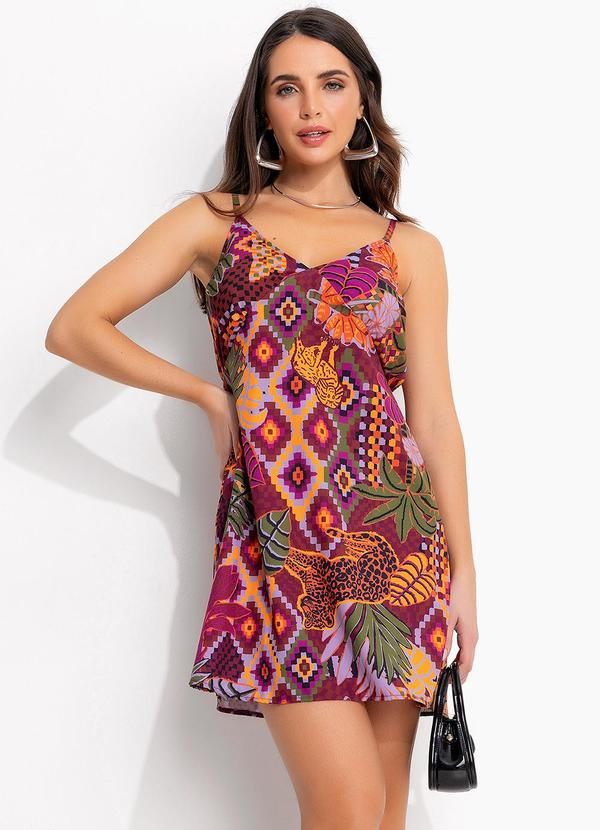 Vestido Animal Print Em Tecido Plano De Poliéste