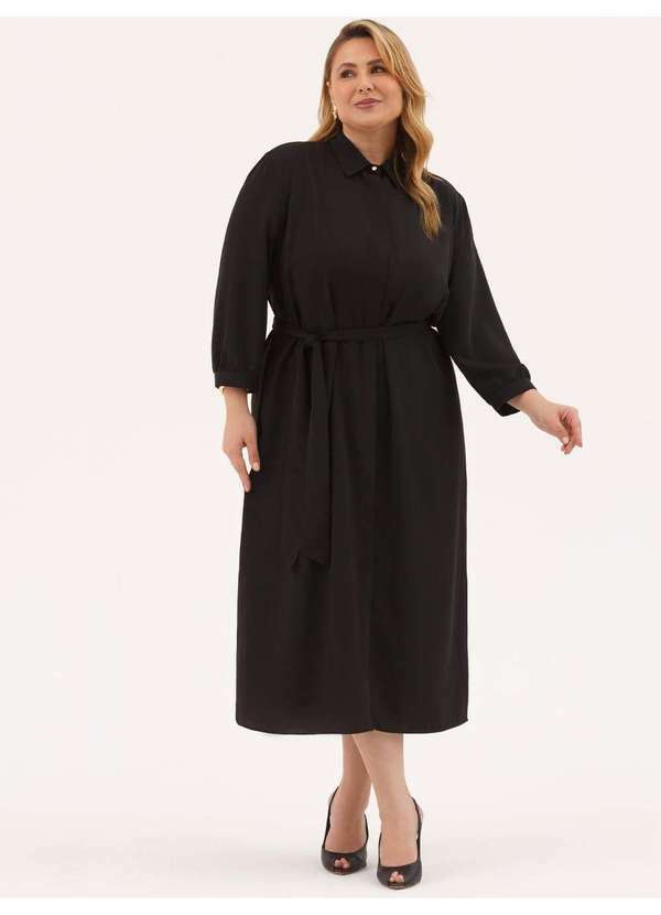Vestido Clássico Manga 7/8 Em Alfaiataria Plus Size