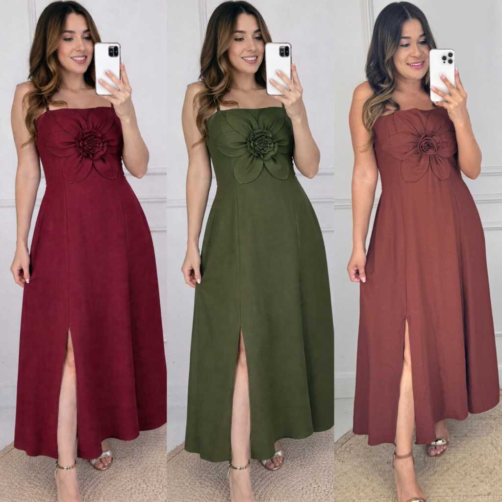 Vestido De Festa Midi Com Flor