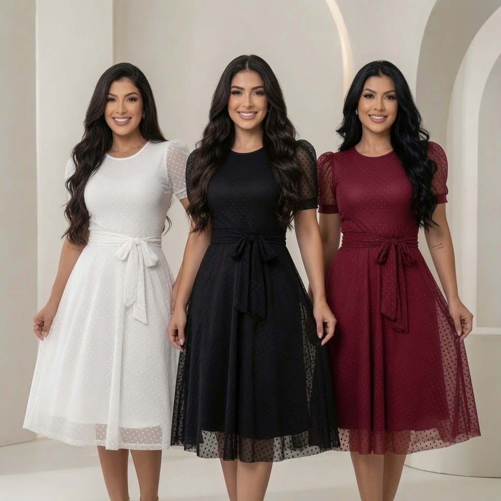 Vestido De Tule Mídi Godê