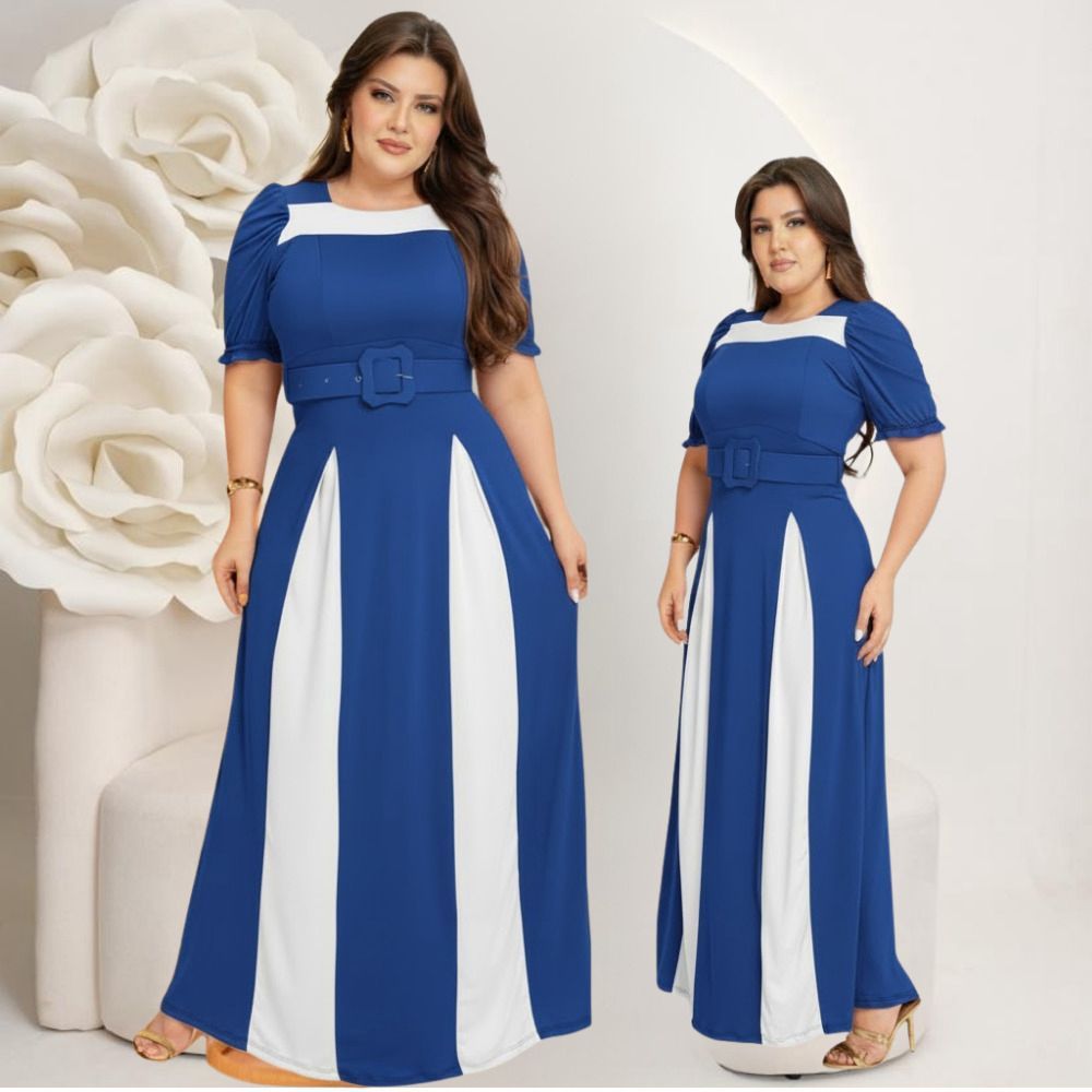 Vestido Feminino Longo Bicolor Social Manga Estilosa