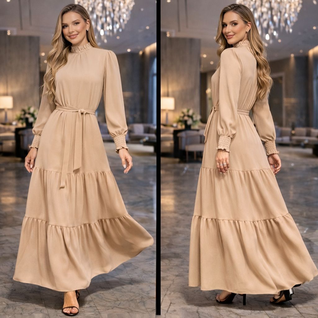 Vestido Feminino Manga Longa Gola Alta