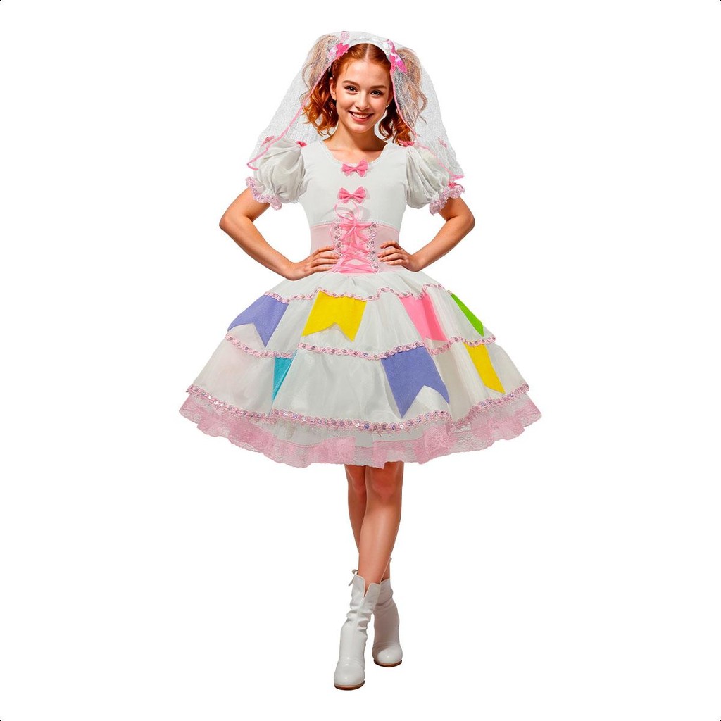 Vestido Festa Junina De Noiva Com Tiara E Véu