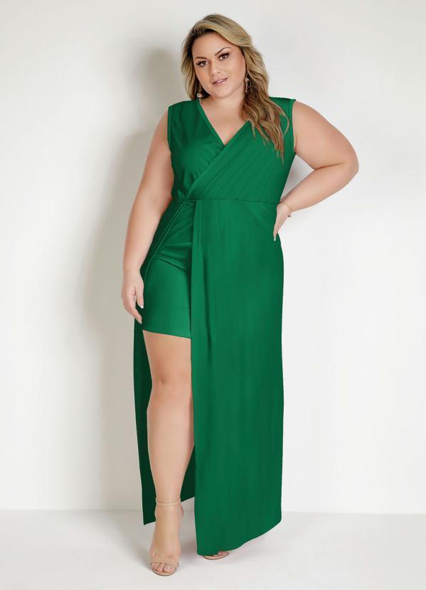 Vestido Longo Verde Transpassado Plus Size