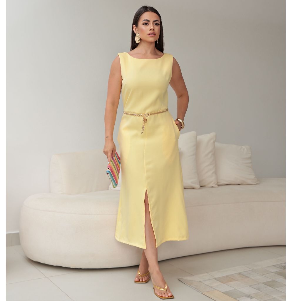 Vestido Midi Alfaiataria Alças Largas