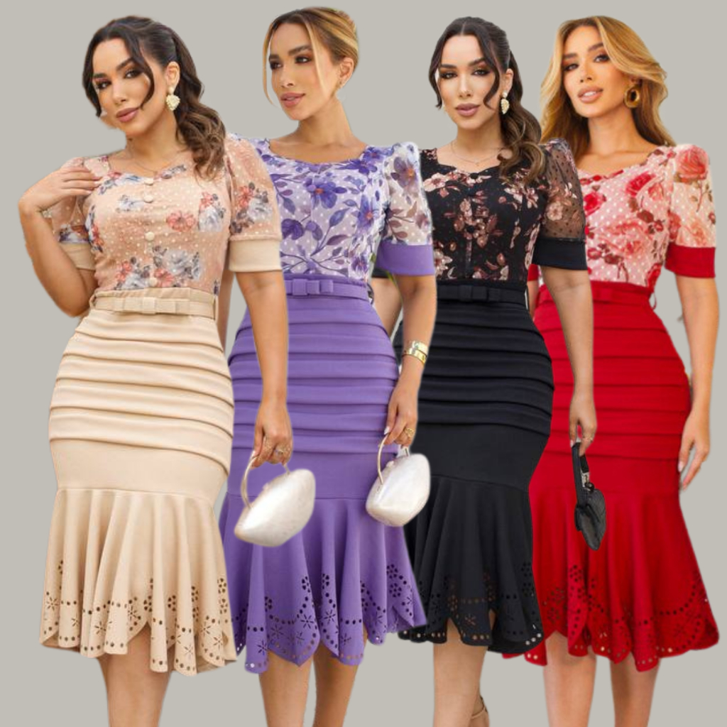 Vestido Midi Justo Modesto Com Pregas