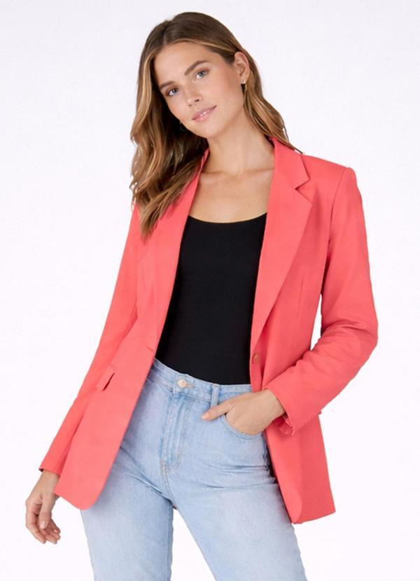 Blazer Alongado Feminino Em Alfaiataria Rosa