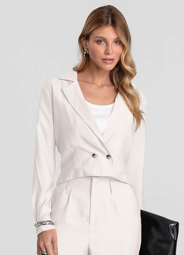 Blazer Feminino Cropped Alfaiataria Bege