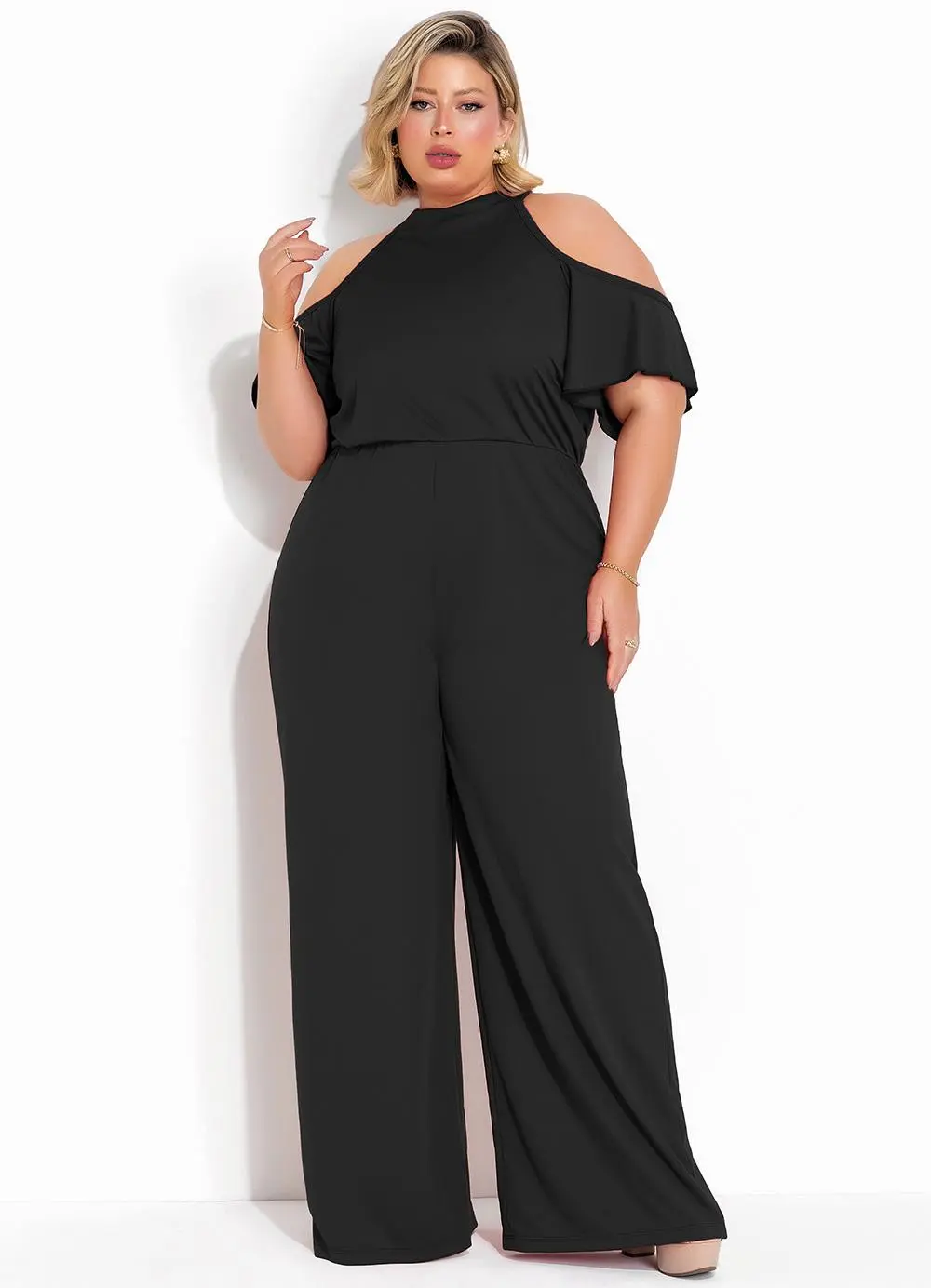 Macacão Longo Preto Plus Size