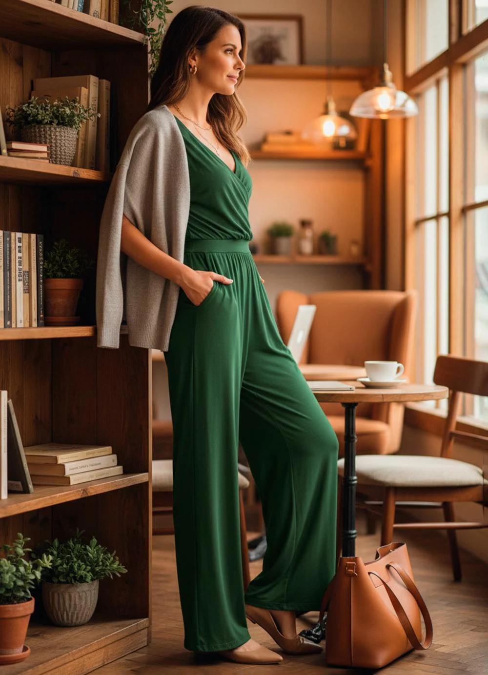 Macacão Longo Verde Com Bolsos