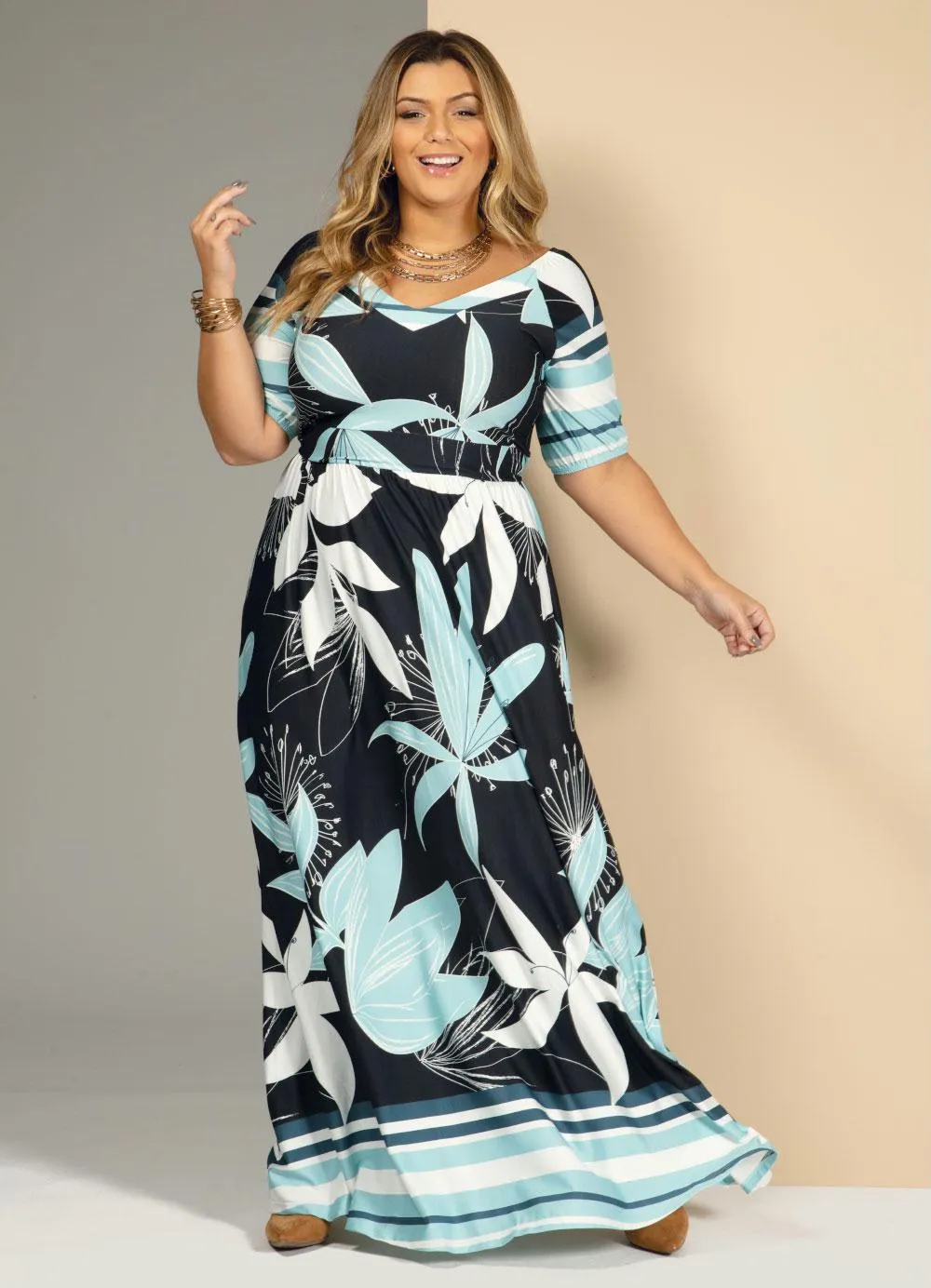 Vestido Barrado Com Elástico