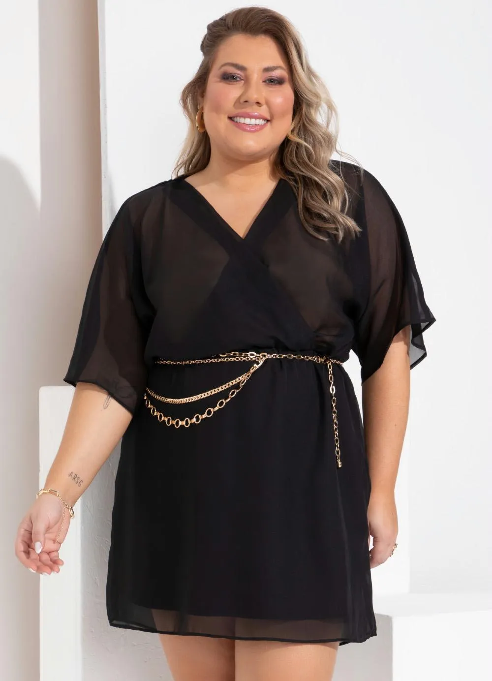 Vestido Transpassado Com Transparência