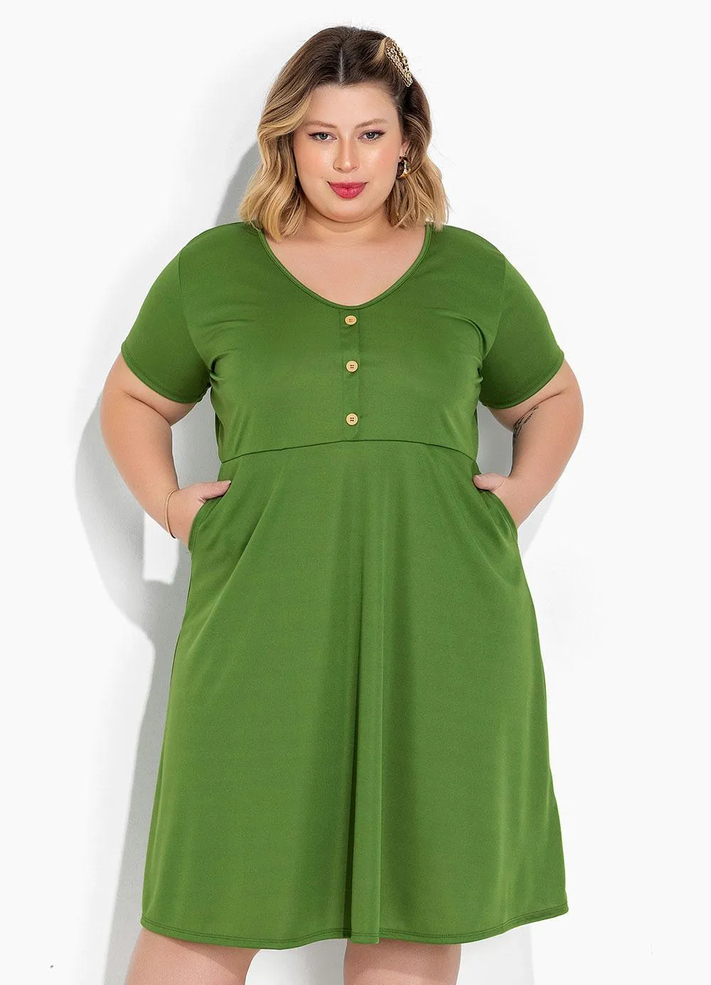 Vestido Verde Com Botões
