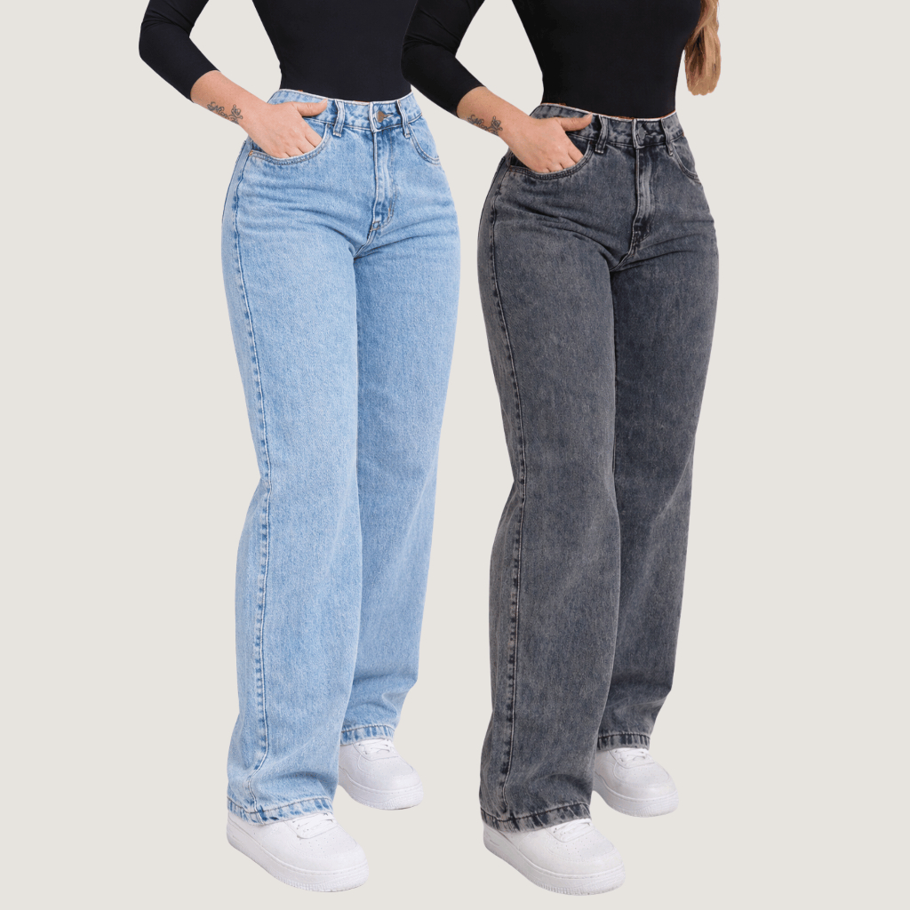 Kit Calça Jeans Feminina Wide Leg Grafite Pantalona